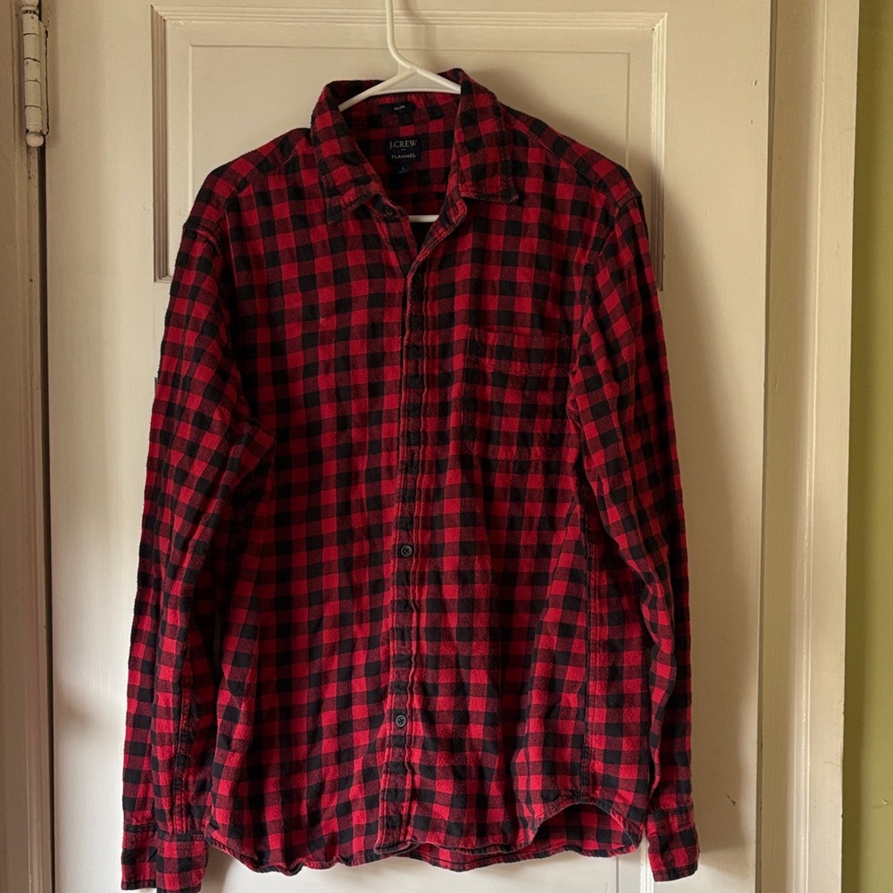 J. Crew Red and Black Plaid Flannel Button-Down Shirt